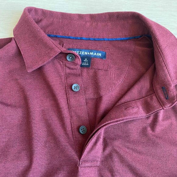 Mizzen + Main Henley Men Long Sleeve Collared Maroon Shirt in Size M Trim - Picture 8 of 9
